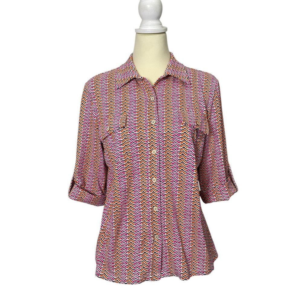 J.McLaughlin for Dillard’s Chevron Print Button-Up Top Women's M | Art To Wear